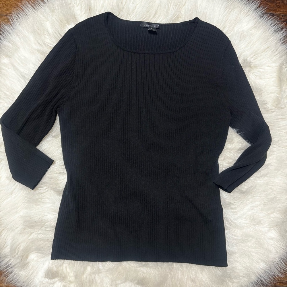 August Silk Silk Blend Ribbed 3/4 Sleeve Black Shirt size XL Women’s